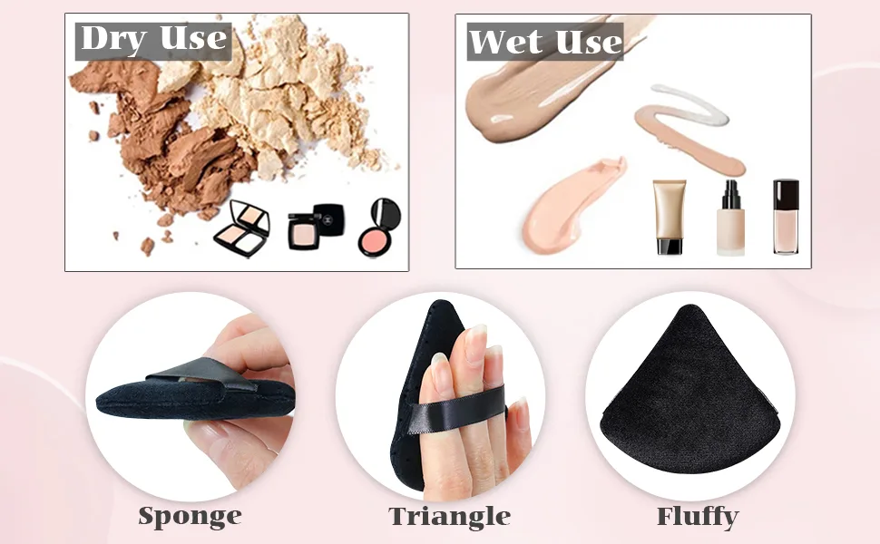 Sularpek Powder Puffs 6 pcs Triangle Makeup Puff with Strap Soft & Reusable Foundation Sponge Cosmetic Puff for Pressed Powder Dry Makeup Wet Makeup (Black) 6Black - product information 3