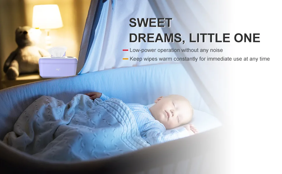 Baby Wet Wipes Warmer and Dispenser with USB Adapter & LCD Display Portable Infant Wet Tissue Storage Box Purple - baby