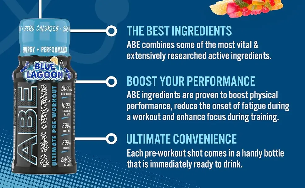 Applied Nutrition ABE Pre Workout Shot - All Black Everything Pre Workout Energy Shots Physical Performance with Citrulline Beta Alanine Caffeine (Box 12 Units x 60ml) (Fruit Candy) - ABE shot new A+ 3