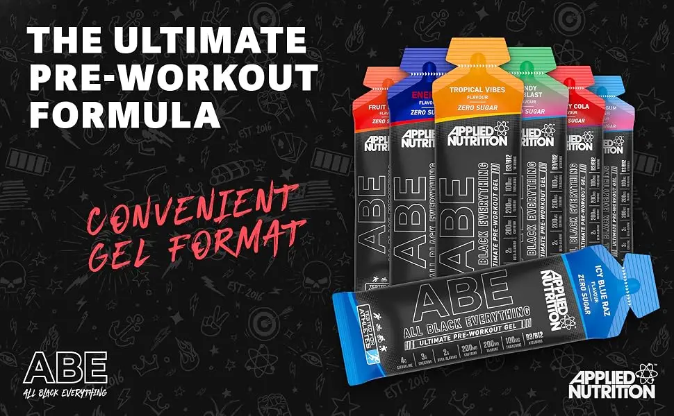 Applied Nutrition ABE Pre Workout Gel - All Black Everything Pre Workout Gel Energy & Physical Performance with Citrulline Creatine Beta Alanine (20 x 60ml Gels) (Candy Ice Blast) - ABE Gel A+1