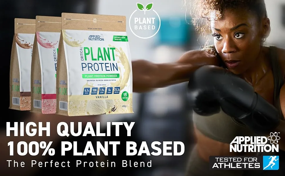 Applied Nutrition Critical Plant Protein - Vegan Protein Powder Plant Based Supplement (450g - 15 Servings) (Strawberry) - Plant A+1