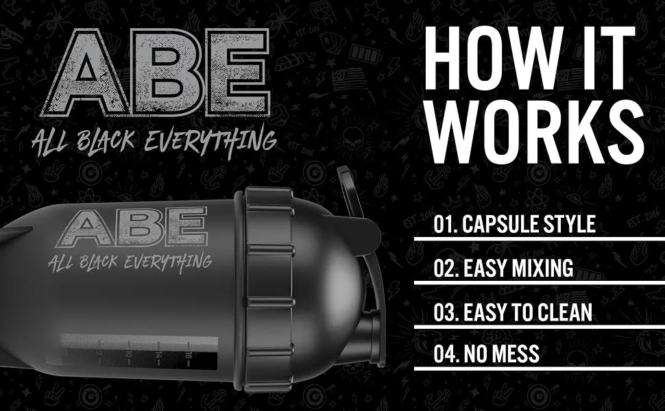 Applied Nutrition ABE Bullet Shaker - All Black Everything Protein Shaker Bottle 500ml Capsule Shaker Easy to Clean BPA Free (Black) - ABE Bullet A+1