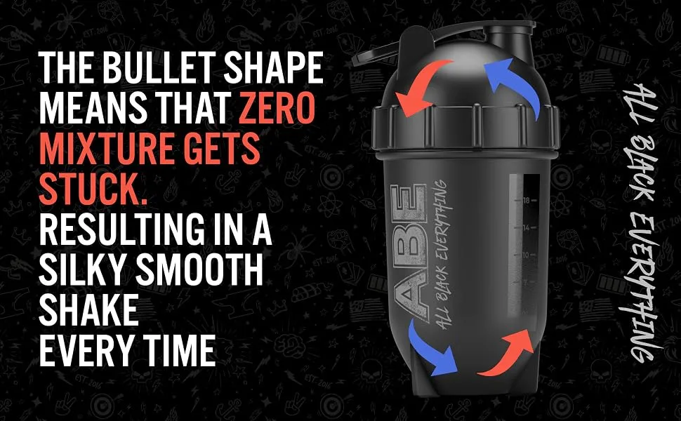 Applied Nutrition ABE Bullet Shaker - All Black Everything Protein Shaker Bottle 500ml Capsule Shaker Easy to Clean BPA Free (Black) - ABE Bullet A+2