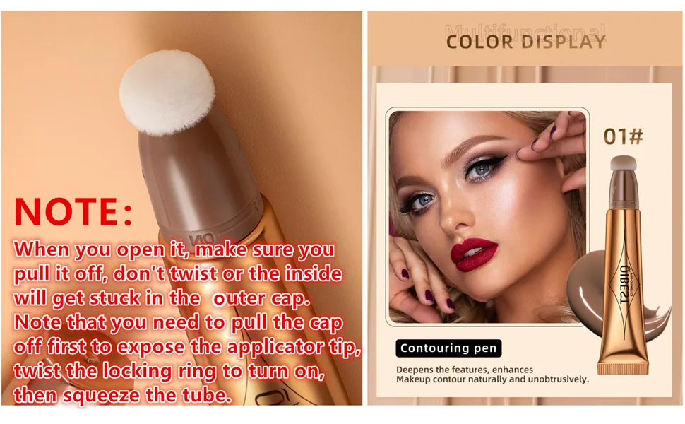 Go Ho Liquid Highlighter Wand Cream Highlighter Makeup Stick with Cushion Applicator Smooth Natural Finish Blendable Glowing Face Illuminator Makeup #05 Highlighter - Bronzer Rose #05 Bronzer Rose Highlighter Wand - liquid contour