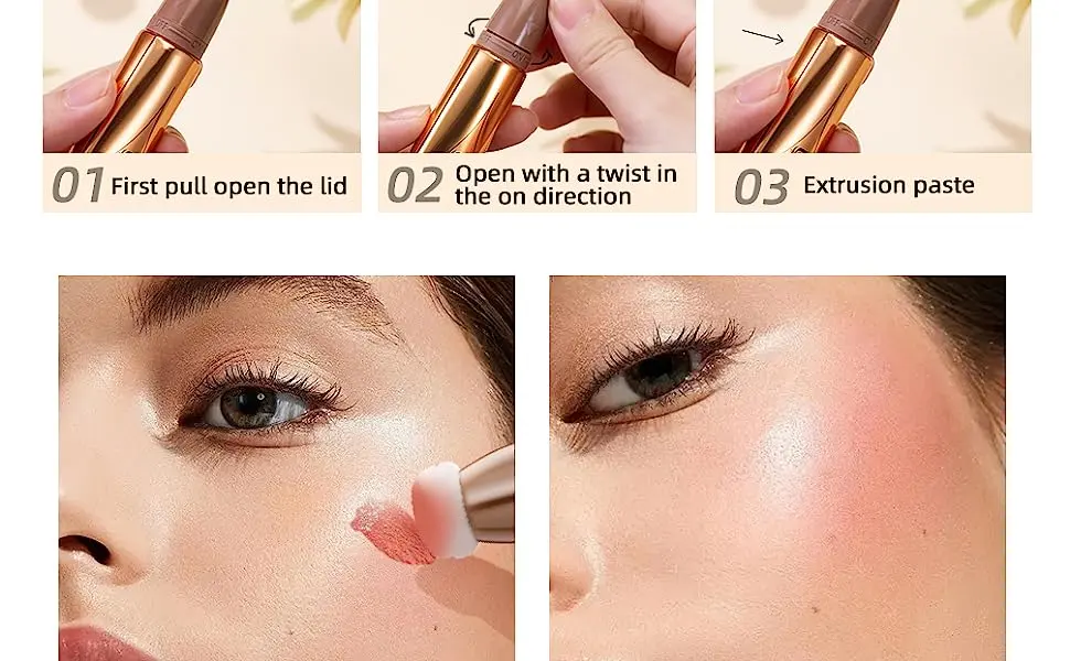 Go Ho Liquid Highlighter Wand Cream Highlighter Makeup Stick with Cushion Applicator Smooth Natural Finish Blendable Glowing Face Illuminator Makeup #05 Highlighter - Bronzer Rose #05 Bronzer Rose Highlighter Wand - liquid contour