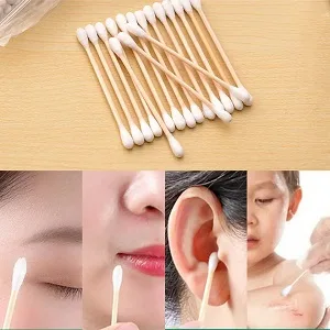 Cotton Wool Buds Bamboo (100 Pcs) Eco-Friendly and Biodegradable Plastic Free Compostable Natural Cotton Buds for Ears Ideal for Makeup Application Ear Cleaning Crafts & Baby Hygiene - Double Sided