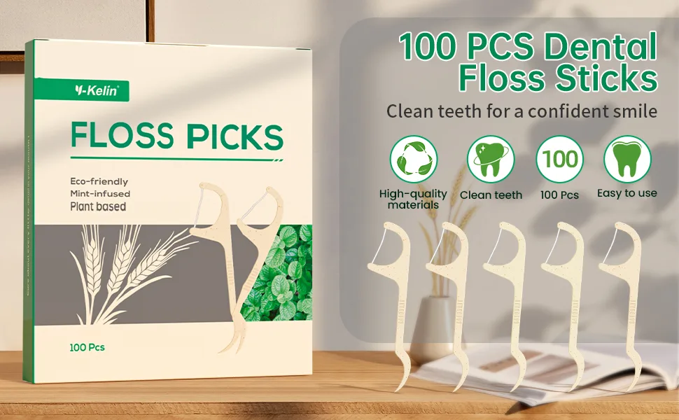 Dental Floss Sticks Floss Picks Dental Floss Toothpick Mint Natural Eco-Friendly Vegan Sustainable Dental Floss Teeth Stick(100 Picks) - product information 1