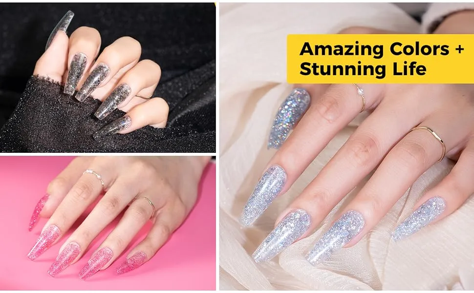 BURANO Poly Extension Gel Nail Kit 6 Colors Nail Poly Nails Builder Gel Set for Beginner & Professional Using Poly Nail Gel Kits DIY Starter Kit Nail Art Gift (glitter) - BURANO Poly Extension Gel Kit Glitter-3