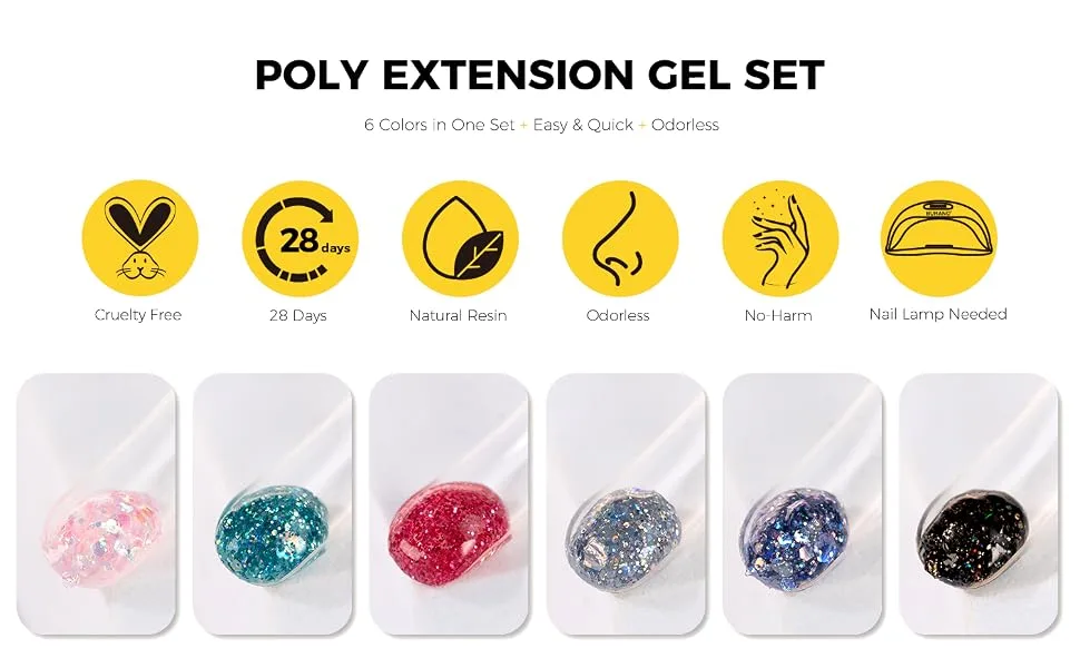 BURANO Poly Extension Gel Nail Kit 6 Colors Nail Poly Nails Builder Gel Set for Beginner & Professional Using Poly Nail Gel Kits DIY Starter Kit Nail Art Gift (glitter) - BURANO Poly Extension Gel Kit Glitter-4