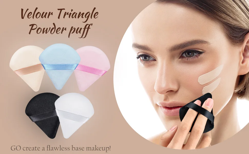 2 Pcs Triangle Makeup Powder Puff for Pressed Powder Soft Triangle Velour Powder Puff Reusable Triangle Velour Face Powder Puff for Loose Setting Powder Cosmetic Foundation Makeup Sponge (Black+Blue) - makeup puff