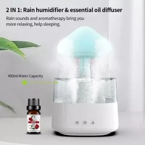 Gloomie Rain Cloud Humidifier - Mushroom Night Light & Essential Oil Diffuser + UK Plug Adaptor White Mushroom - 2 in 1 humifier & diffuser