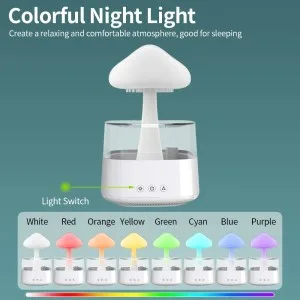 Gloomie Rain Cloud Humidifier - Mushroom Night Light & Essential Oil Diffuser + UK Plug Adaptor White Mushroom - Colour changing night light