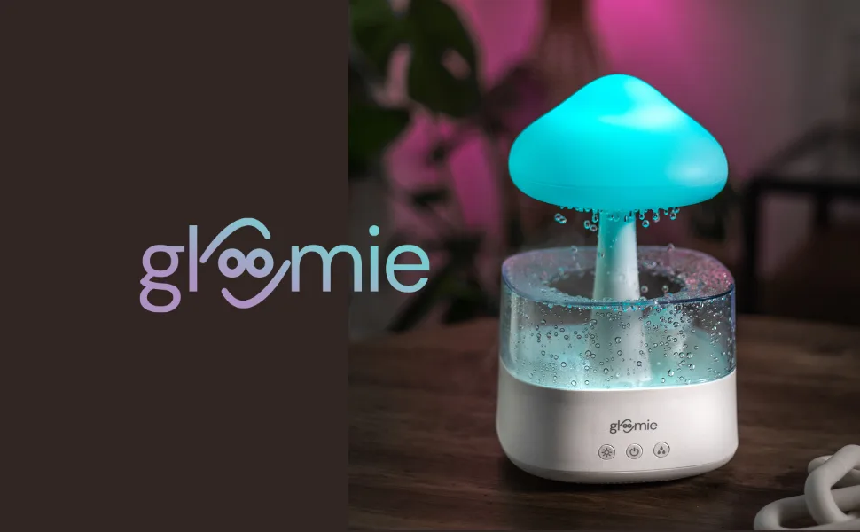 Gloomie Rain Cloud Humidifier - Mushroom Night Light & Essential Oil Diffuser + UK Plug Adaptor White Mushroom - Gloomie Rain Cloud Humidifier