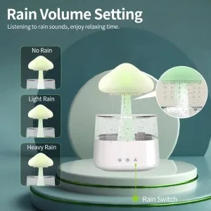 Gloomie Rain Cloud Humidifier - Mushroom Night Light & Essential Oil Diffuser + UK Plug Adaptor White Mushroom - Rain volume setting