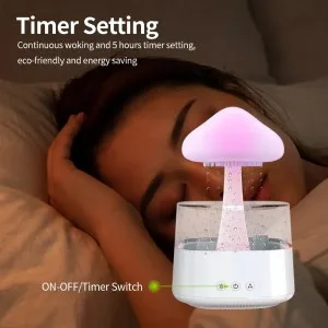 Gloomie Rain Cloud Humidifier - Mushroom Night Light & Essential Oil Diffuser + UK Plug Adaptor White Mushroom - Timer setting