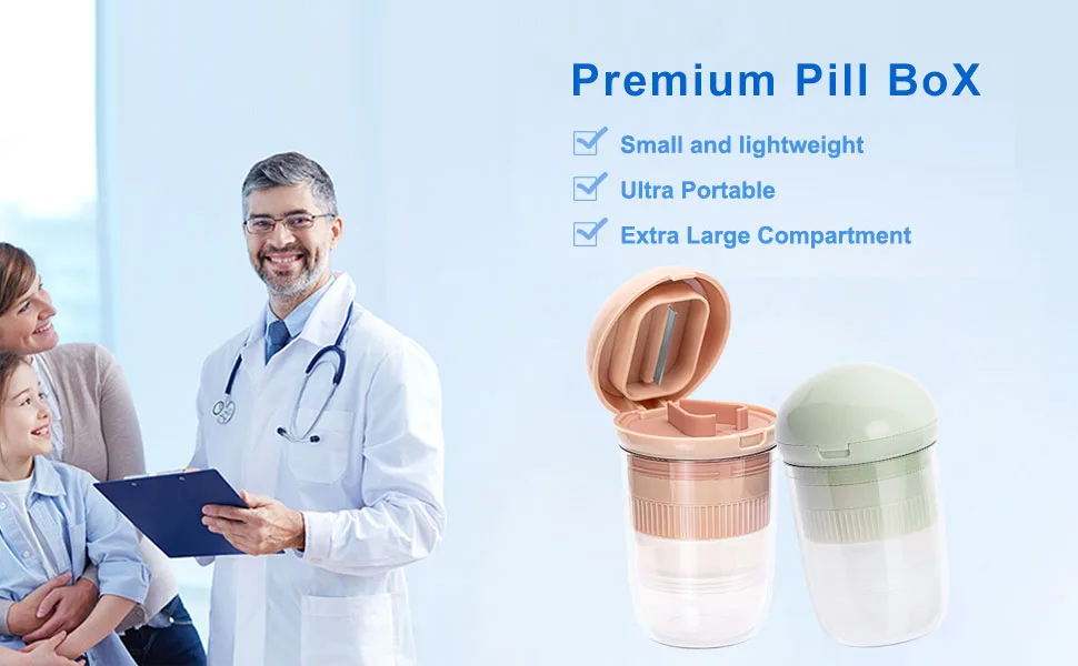 Tablet Crusher Pill Cutter for Small Pills Tablet Cutter Pill Splitter Grinder for Small Tablets UK Stainless Steel Blade Two Built-in Pill Box Removable Drinking Cup (Pink) - product information 3
