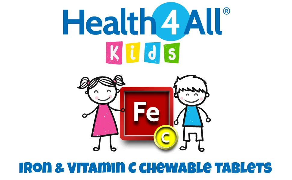 Health4All Kids Iron Chewable 120 Tablets Learning and Growth Support. Vegan Iron Supplement for Children. 120 count (Pack of 1) - Kids Iron Chewable Tablets for Children