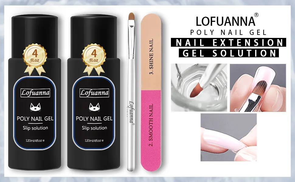 Lofuanna Slip Solution 240ML-Nail Extension Slip Solution Nail Brush Conditioner Quick Poly Nail Gel Slip Solution Nail Extension Gel Liquid Solution for Poly Nail Gel Nail Builder Gel for Beginner SET 1 - extension gel solution