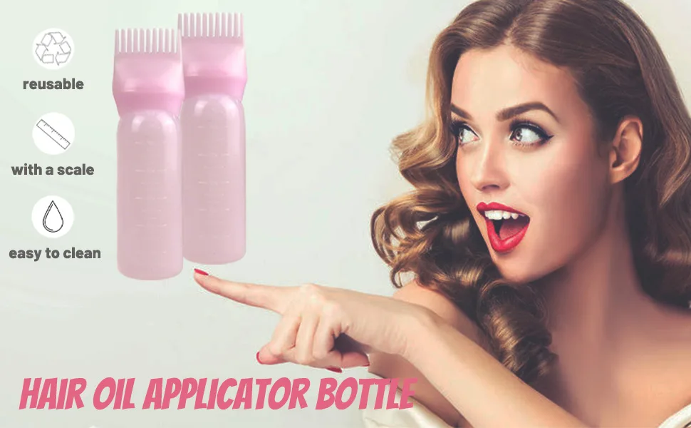 2PCS Hair Oil Applicator Bottle Root Comb Applicator Bottle Hair Dye Brush Bottle Squeeze Root Bottle for Hair with Graduated Scale (Pink) - hair dye bottle