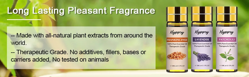 Hyppry Natural Essential Oils for Diffuser for Home 12 x 5ml - Tea Tree Lavender Peppermint Sweet Orange Bergamot Lemongrass Eucalyptus Rosemary Frankincense Lemon Patchouli Cinnamon - product information 2