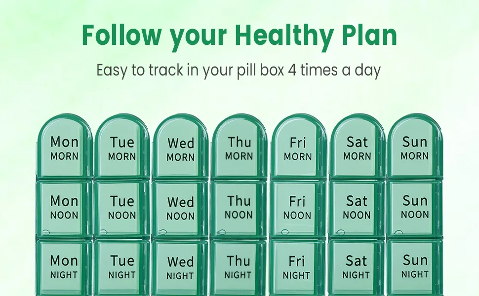 Pill Box 4 Times a Day Weekly Pill Organiser Box with 28 Compartments 7 Days Tablet Box for Morning Noon Evening and Bed Time (Olive) - Weekly Pill box 4 times a day, Pill organiser 4 times
