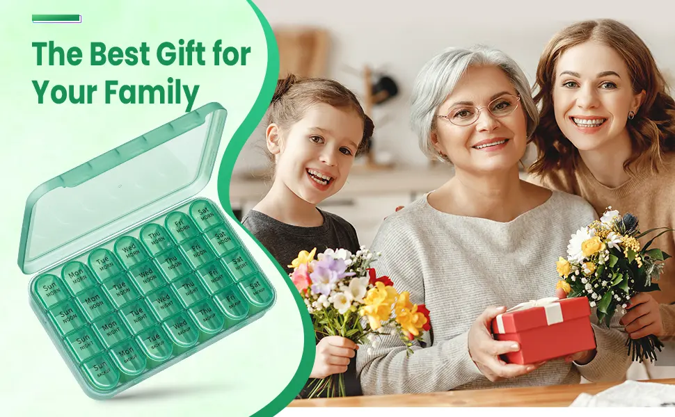 Pill Box 4 Times a Day Weekly Pill Organiser Box with 28 Compartments 7 Days Tablet Box for Morning Noon Evening and Bed Time (Olive) - Weekly Pill box 4 times a day, Pill organiser 4 times