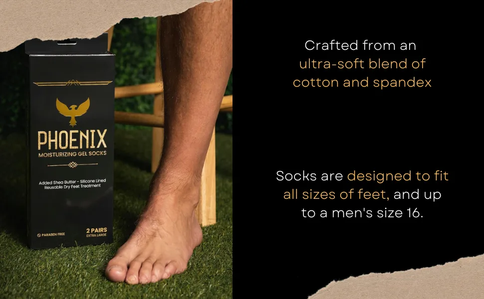 Moisturizing Gel Socks for Men and - Extra Large - 2 Pairs - with Shea Butter - Paraben Free - Reuseable Moisturizing Socks - Phoenix Foot Peel  - product information 5