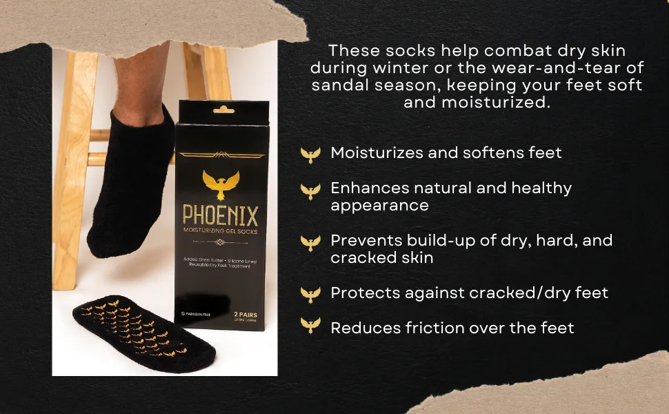 Moisturizing Gel Socks for Men and - Extra Large - 2 Pairs - with Shea Butter - Paraben Free - Reuseable Moisturizing Socks - Phoenix Foot Peel  - Moisturizing Gel Socks for Men