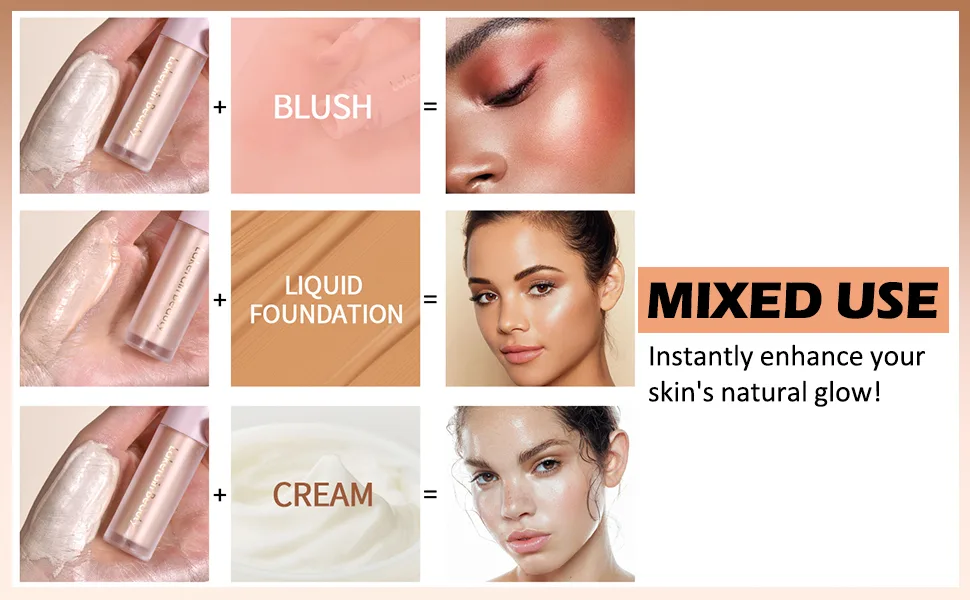 Erinde Liquid Highlighter Makeup Shimmer Cream Highlighter Natural Light Face Highlighter Brightening Liquid Highlight Face Body Glow Makeup Glow Drops Makeup Highlighter Makeup #2 Starlight 1 count (Pack of 1) - cream highlighter
