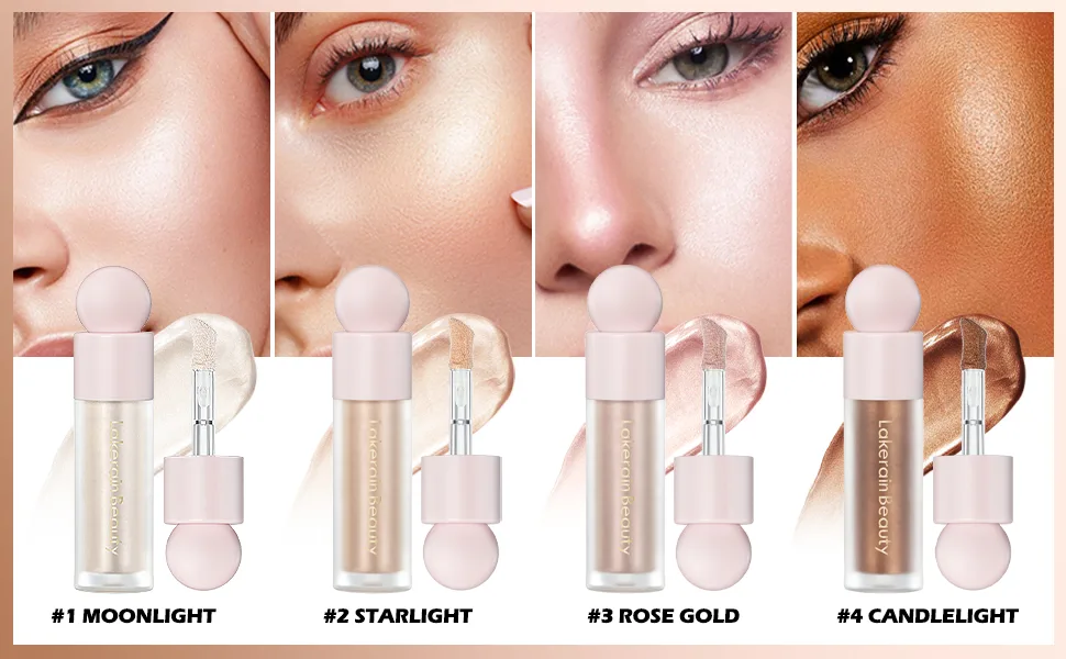 Erinde Liquid Highlighter Makeup Shimmer Cream Highlighter Natural Light Face Highlighter Brightening Liquid Highlight Face Body Glow Makeup Glow Drops Makeup Highlighter Makeup #3 Rose Gold 1 count (Pack of 1) - makeup highlighter