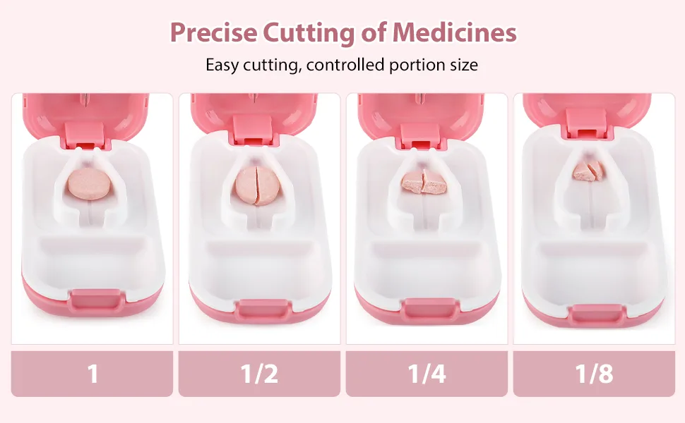 Opret Pill Cutter Pill Splitter with Blade for Small Pills Large Pills Cut in Half Quarter for Tablet Vitamin Medicine Pink - Easy cutting, controlled portion size