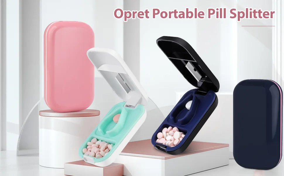 Opret Pill Cutter Pill Splitter with Blade for Small Pills Large Pills Cut in Half Quarter for Tablet Vitamin Medicine Pink - Opret Portable Pill Splitter