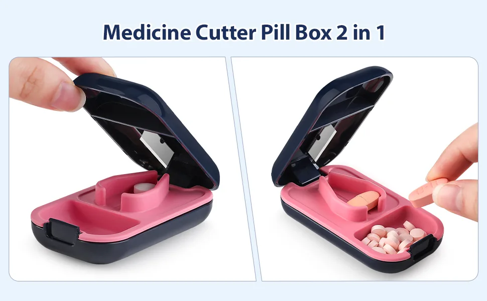 Opret Pill Cutter Pill Splitter with Blade for Small Pills Large Pills Cut in Half Quarter for Tablet Vitamin Medicine Blue - Medicine Cutter Pill Box 2 in 1