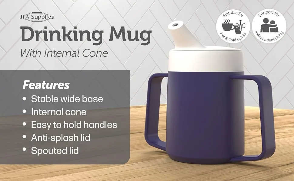 JFA Supplies 2 Handles 165ml Blue Adult Drinking Mug/Drinking Cup/Sippy Cup/Non Spill Cup - Drinking Mug Features