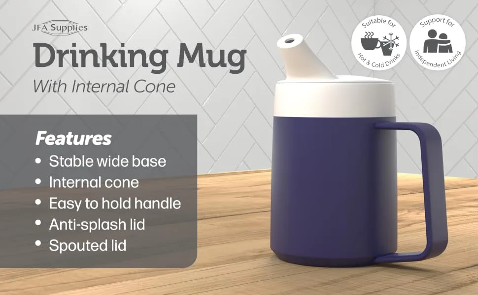 JFA Supplies 1 Handle 165ml Blue Adult Drinking Mug/Drinking Cup/Sippy Cup/Non Spill Cup - Blue 1 handle cup features
