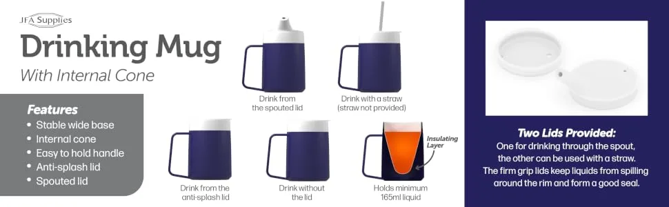 JFA Supplies 1 Handle 165ml Blue Adult Drinking Mug/Drinking Cup/Sippy Cup/Non Spill Cup - Internal cone