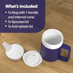JFA Supplies 1 Handle 165ml Blue Adult Drinking Mug/Drinking Cup/Sippy Cup/Non Spill Cup - Two Versatile Lids Included