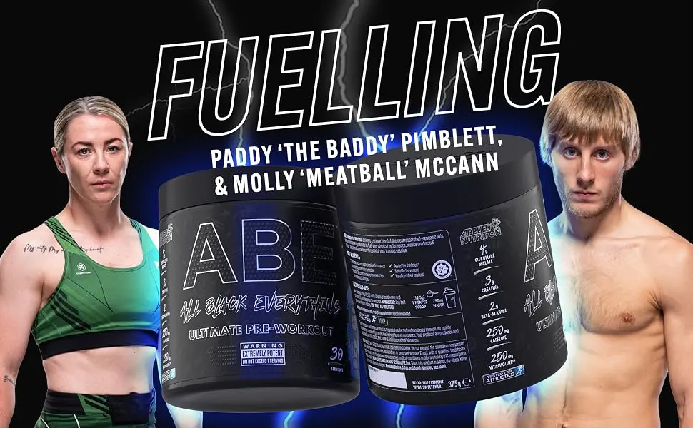 Applied Nutrition ABE Pre Workout - All Black Everything Pre Workout Powder Energy & Physical Performance with Citrulline Creatine Beta Alanine (375g - 30 Servings) (Baddy Berry) - Paddy and Molly