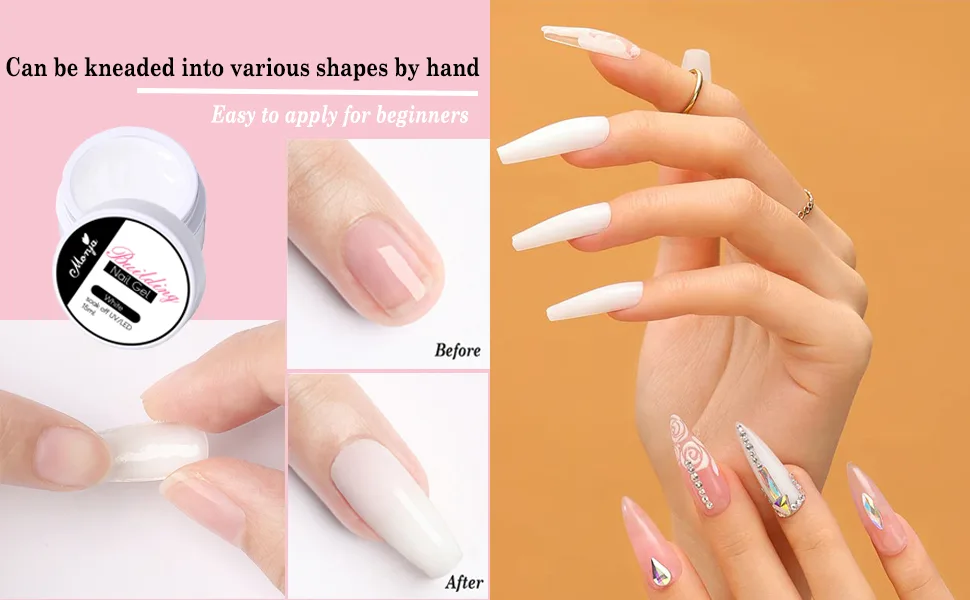 TEEROVA Solid Nail Extension Builder Gel Set 4 Colors Non-Sticky Hand Nail Extension Solid Builder Gel with Nail Tools Nail Art Hard Gel for Nails Sculpting Manicure 3D Modeling - Can be kneaded into various shapes by hand