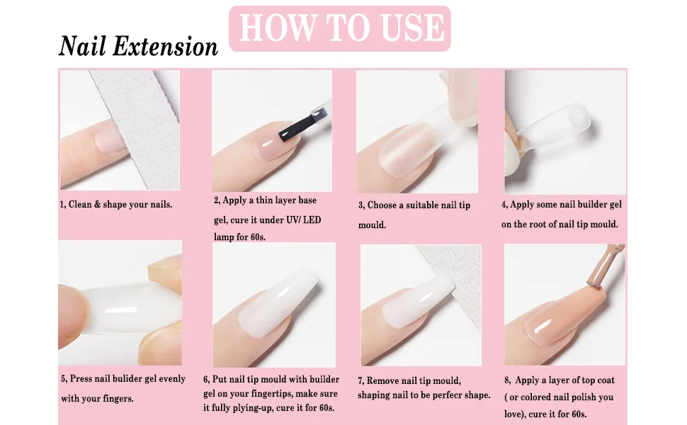 TEEROVA Solid Nail Extension Builder Gel Set 4 Colors Non-Sticky Hand Nail Extension Solid Builder Gel with Nail Tools Nail Art Hard Gel for Nails Sculpting Manicure 3D Modeling - How to do nail extension