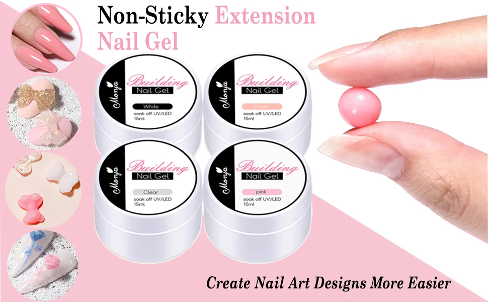 TEEROVA Solid Nail Extension Builder Gel Set 4 Colors Non-Sticky Hand Nail Extension Solid Builder Gel with Nail Tools Nail Art Hard Gel for Nails Sculpting Manicure 3D Modeling - Non-Sticky Extension Nail Gel