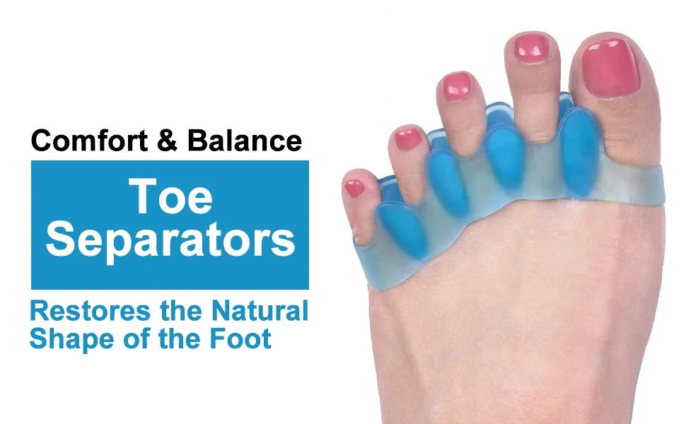 Toe Spacers(2 Pair) Gel Toe Separators to Correct Toes Bunion Corrector for Women Men Toe Spacer Hammer Toe Straightener Toe Stretcher Big Toe Separators (Blue) - toe separators blue-1