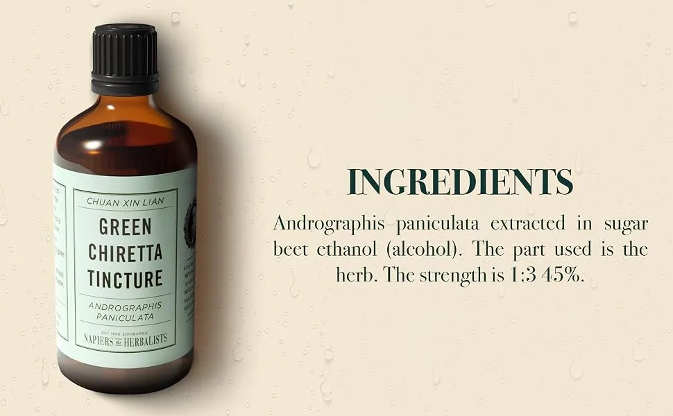 Napiers Andrographis Tincture (Andrographis paniculata) - Herbal Supplement - 1:3 45% - 250 ML - Napiers Andrographis Tincture Ingredients