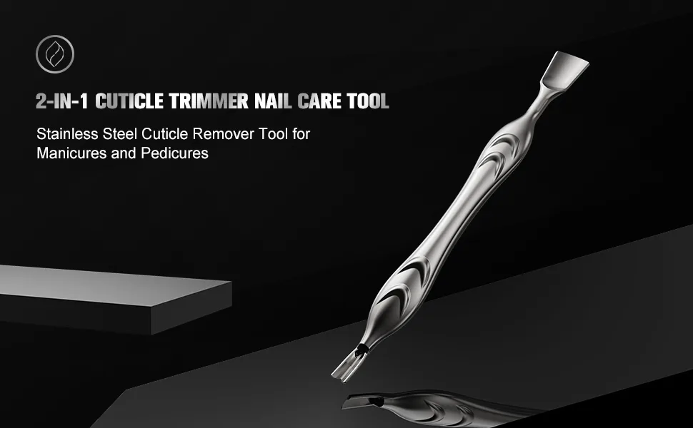 FERYES Cuticle Pusher with Fork 2-in-1 Cuticle Trimmer Nail Care Tool Stainless Steel Cuticle Remover Tool for Manicures and Pedicures - Silver - cuticle trimmers