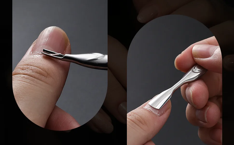 FERYES Cuticle Pusher with Fork 2-in-1 Cuticle Trimmer Nail Care Tool Stainless Steel Cuticle Remover Tool for Manicures and Pedicures - Silver - cuticle trimmers
