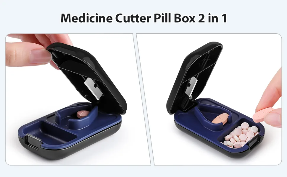 Opret Pill Cutter Pill Splitter with Blade for Small Pills Large Pills Cut in Half Quarter for Tablet Vitamin Medicine (Black) - Medicine Cutter Pill Box 2 in 1