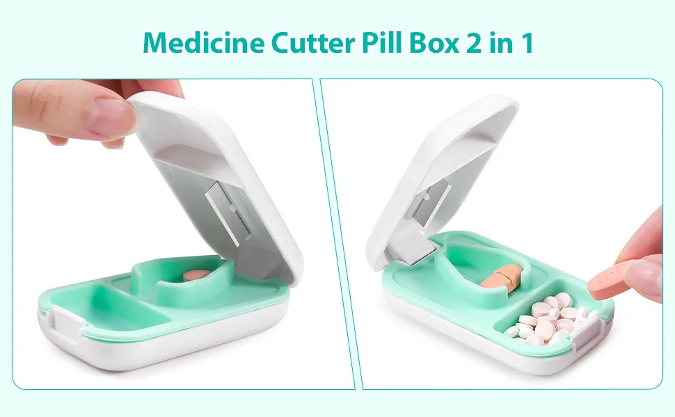 Opret Pill Cutter Pill Splitter with Blade for Small Pills Large Pills Cut in Half Quarter for Tablet Vitamin Medicine (White) - Medicine Cutter Pill Box 2 in 1