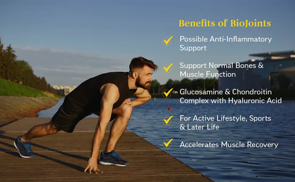 BioJoints- Bone & Joint Support Supplement-Enhance Mobility & Flexibility | Glucosamine & Chondroitin Complex Hyaluronic Acid Boswellia Turmeric Powder Vitamin D3-GMP Certified-60 Tablets - Joint Support supplement