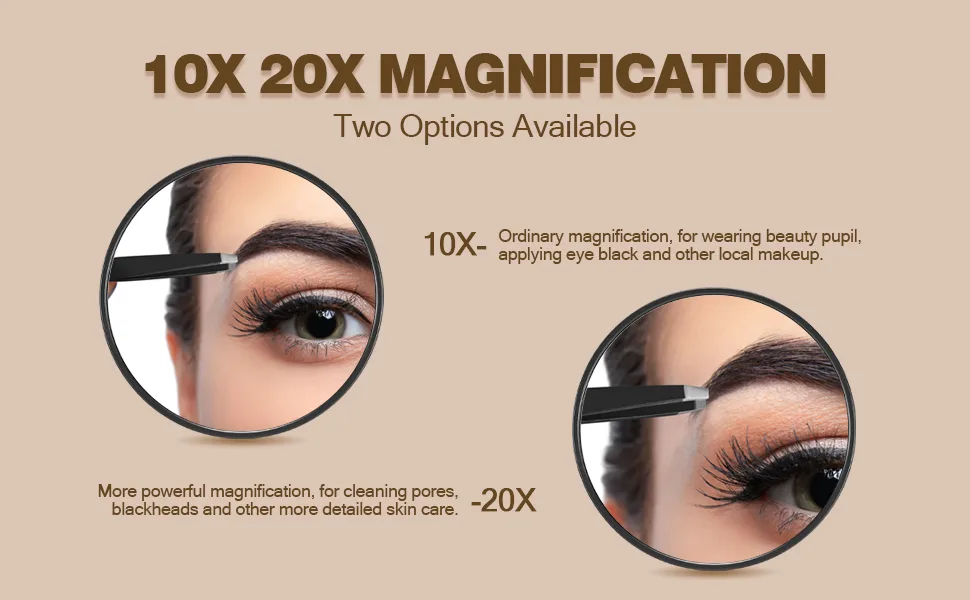 Macaki 20X Magnifying Mirror with 2 Suction Cups 8.8cm Magnified Makeup Mirror and Slant Tweezers 1PCS Black - magnified mirror