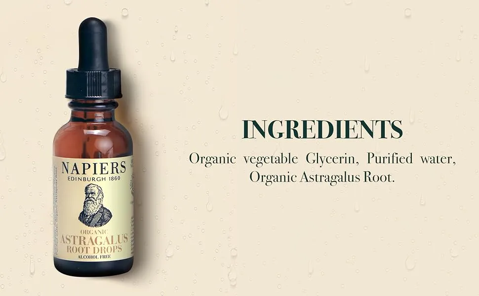 Napiers Organic Astragalus Root Tincture Drops - Alcohol Free Herbal Supplement - 30ml - Napiers Organic Astragalus Root Tincture Drops Ingredients